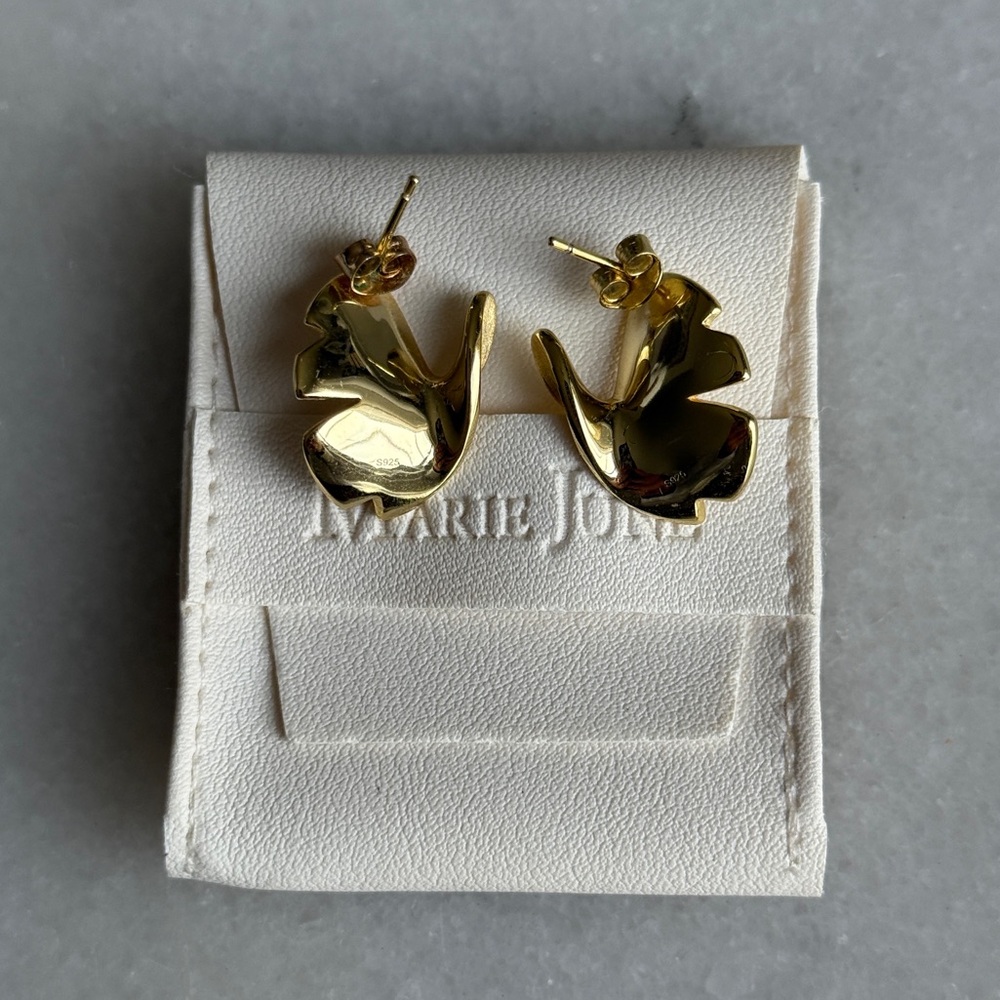 Marie June Gold Ginkgo Earrings NWOT - Picture 2 of 6